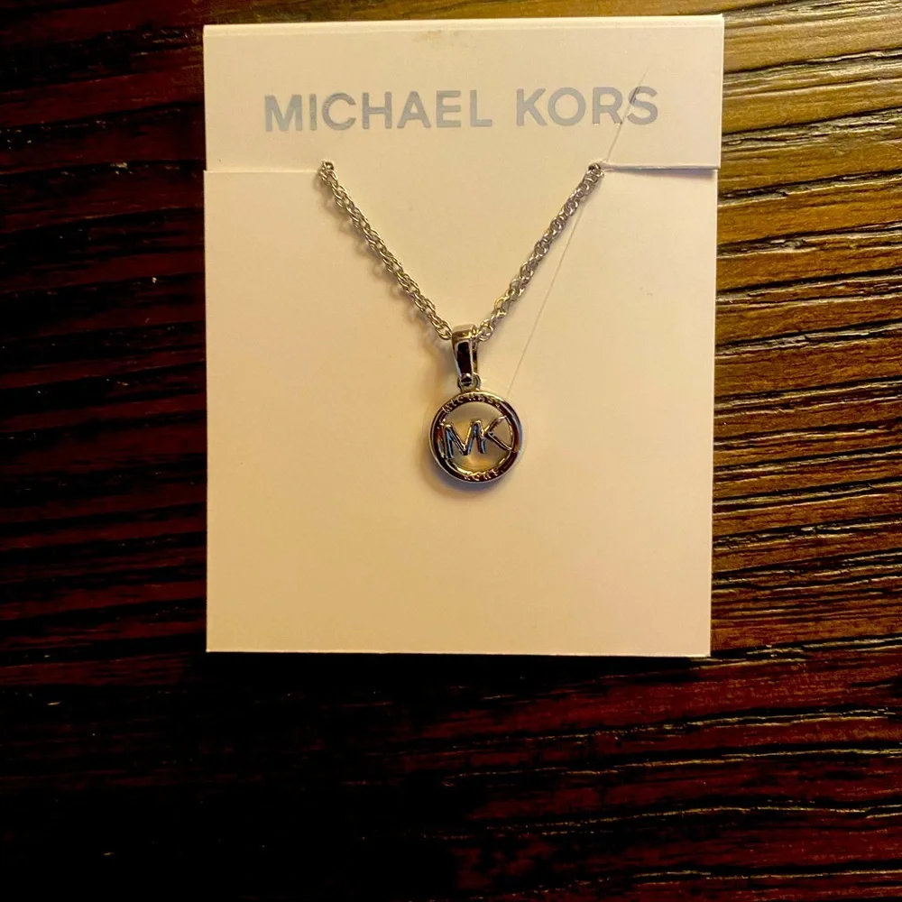 NEW Michael Kors silver MK logo necklace